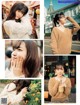 A collage of photos of a woman with long brown hair.